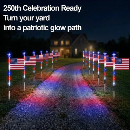 8 Solar American Flag Pathway Lights – Red, White & Blue Yard Glow for 250th Independence Celebration 🇺🇸✨