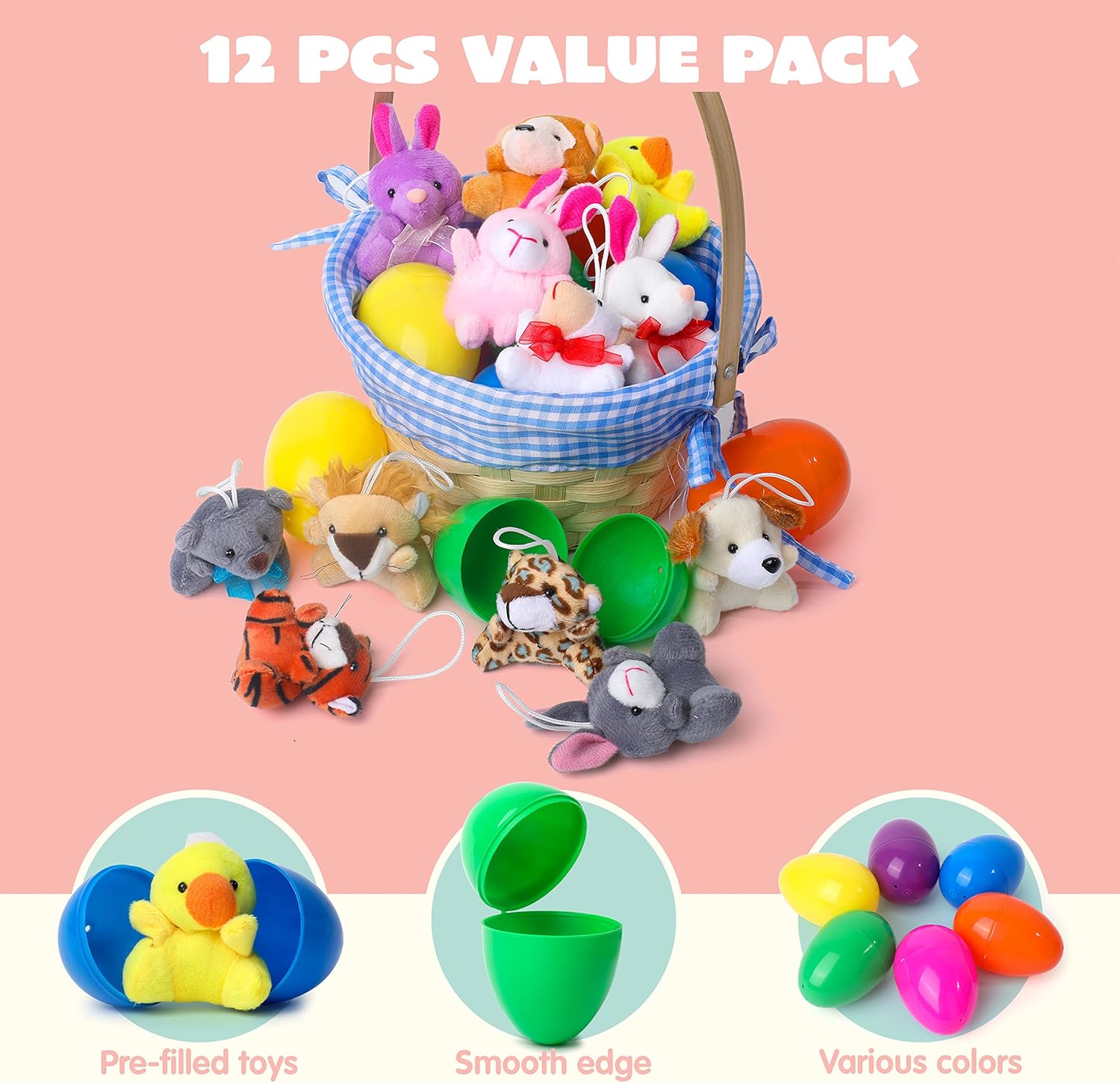 🎁Easter Hot Sale😍Prefilled Easter Eggs, Filled with Plush Animal Toys - Water-Resistant Plastic Shells